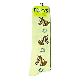 Foozys Horse Socks Knee High Horseshoes Pastel Yellow Size 9-11 Novelty Unisex